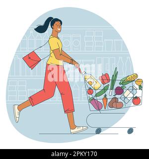La jeune femme est avec un panier Illustration de Vecteur