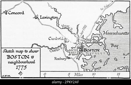 Carte d'esquisse montrant Boston et le quartier, 1775. Extrait du livre Outline of History de H.G. Puits, publié en 1920. Banque D'Images