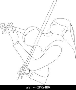 Illustration vectorielle de dessin d'art continu violoniste. Fille jouant du violon isolée sur fond blanc Illustration de Vecteur