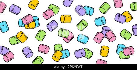 Dessin de la bande dessinée sucre guimauve, motif de ligne. Guimauve douce pour barbecue, icône de cuisson ou symbole. Guimauves blanches délicieuses et savoureuses. Manger du roaste Banque D'Images