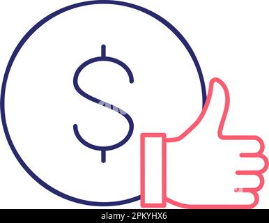 Coin de pouce vers le haut, commentaires positifs, avis du client, icône de couleur de contour de notation. Design de symbole Finance, paiement, financement d'investissement. Illustration de Vecteur