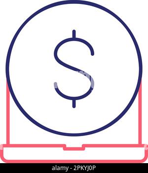 Ordinateur portable avec pièce, icône de couleur de contour de paiement en ligne. Design de symbole Finance, paiement, financement d'investissement. Illustration de Vecteur