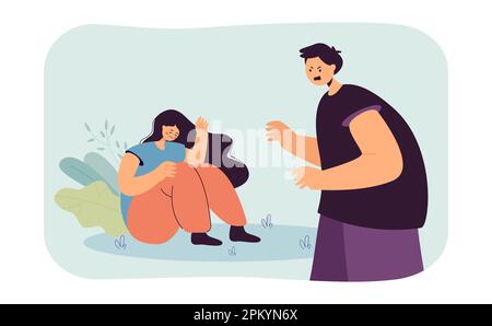 Homme arguant avec une petite amie dépressive illustration de vecteur plat Illustration de Vecteur