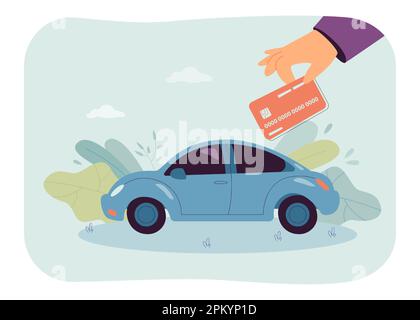 Illustration du vecteur plat de la carte de débit au-dessus de la voiture avec main humaine Illustration de Vecteur