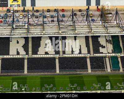 Vue aérienne de Pride Park Derby, stade du club de football du comté de Wayne Rooney's Derby Banque D'Images