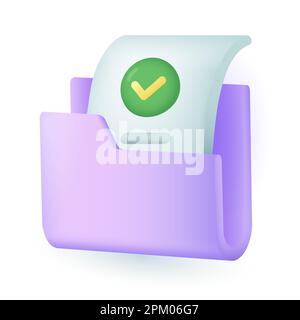 dossier de style dessin animé 3d avec icône de document approuvé Illustration de Vecteur