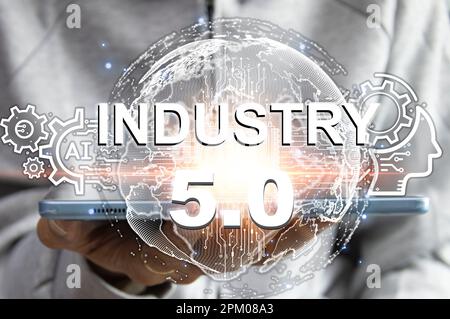 Le concept d'utilisation de l'intelligence artificielle pour contrôler le système, l'industrie utilisant l'intelligence artificielle, l'industrie 5,0 Banque D'Images