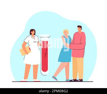 Infirmière avec énorme tube de verre et couple marié embrassant Illustration de Vecteur
