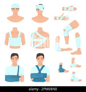 Ensemble d'illustrations représentant une tête, un bras et une jambe avec bandage Illustration de Vecteur