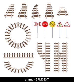 Ensemble de voies et panneaux de signalisation pour le train ou le tram Illustration de Vecteur