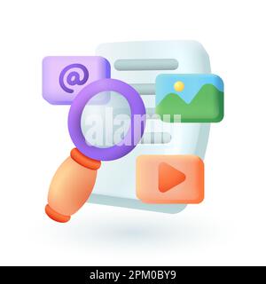 loupe de style dessin animé 3d, image, e-mail, icône de symbole vidéo Illustration de Vecteur