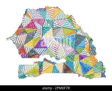 Carte de style enfant du Sénégal. Polygones dessinés à la main en forme de Sénégal. Illustration vectorielle. Illustration de Vecteur