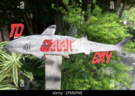 Un panneau pour la baie des requins près de la ville de Sairee Village sur l'île de Ko Tao dans la province de Surat Thani en Thaïlande, Ko Tao, mars 201 Banque D'Images