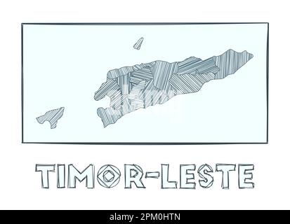 Carte du Timor-Leste. Carte du pays en échelle de gris dessinée à la main. Zones remplies avec des bandes de haches. Illustration vectorielle. Illustration de Vecteur