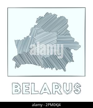 Croquis carte de Biélorussie. Carte dessinée à la main en niveaux de gris du pays. Zones remplies de rayures hachurées. Illustration vectorielle. Illustration de Vecteur