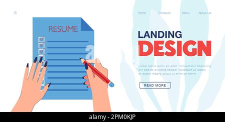 Mains de la femme écrivant CV papier liste de contrôle avec crayon Illustration de Vecteur