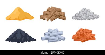 Jeu d'illustrations vectorielles de dessins animés de matériaux de construction Illustration de Vecteur