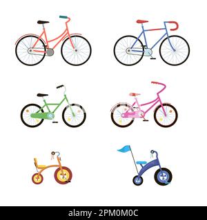 Ensemble de jolies bicyclettes de différentes couleurs Illustration de Vecteur