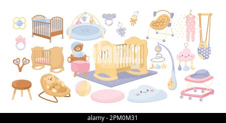 Ensemble d'illustrations vectorielles pour la chambre à coucher de bébé Illustration de Vecteur