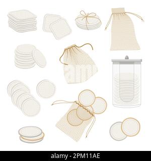 Ensemble réutilisable d'illustrations vectorielles pour démaquillant en coton Illustration de Vecteur