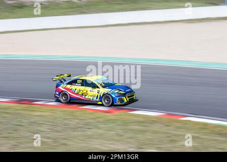 Oschersleben, Allemagne, 9 avril 2023: Scenic motion blur View fast Audi RS3 LMS LV Racing team at ESET Cup Series at Oschersleben Motorsport Arena Banque D'Images