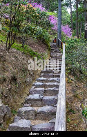 Hakuryu-en signifie littéralement « jardin de dragon blanc », a été placé dans un endroit improbable, coincé entre une route, une ligne de chemin de fer et une carrière. Visite de TH Banque D'Images