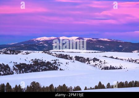 ciel avant l'aube au-dessus des montagnes et des contreforts saphir en hiver près de philipsburg, montana Banque D'Images