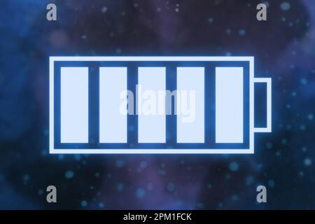 Batterie entièrement chargée sur fond bleu. Illustration Banque D'Images