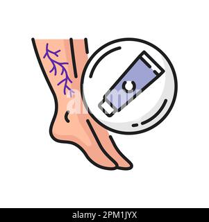 Varices gonflement douleur, onguent traitement contour icône. Vecteur pression artérielle anormale, maladie des valves faibles. Crème de thrombose vasculaire Illustration de Vecteur