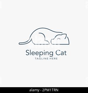 Logo « Sleeping Cat » dans un style art de la ligne Illustration de Vecteur