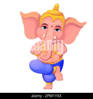 Petit Ganesh mignon, éléphant religieux traditionnel de dieu en personnage de dessin animé isolé sur fond blanc. Illustration vectorielle Illustration de Vecteur