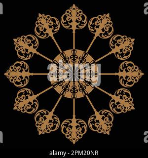 Un mandala d'or avec un cercle au centre. Illustration de Vecteur