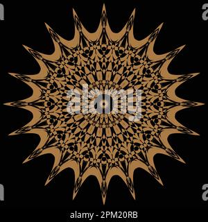 Motif mandala doré avec un fond noir. Illustration de Vecteur