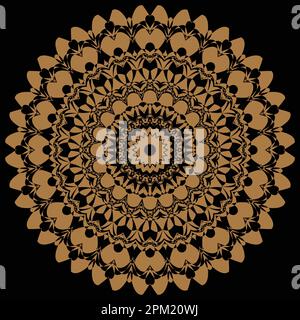 Mandala d'or avec une fleur sur fond noir Illustration de Vecteur