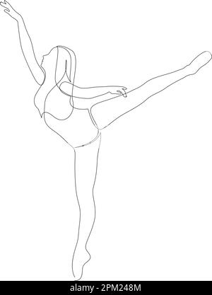 Un dessin continu de la jeune femme gracieuse danseuse de ballet exécuter la danse classique de beauté. Concept de performance de ballet. Illustration vectorielle Illustration de Vecteur