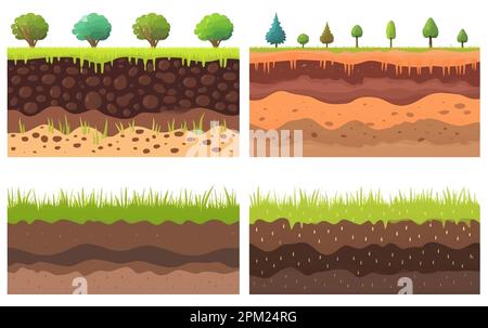 définir l'illustration vectorielle des couches de sol herbe verte, isoler le sol sur blanc Illustration de Vecteur