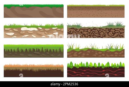 définir l'illustration vectorielle des couches de sol herbe verte, isoler le sol sur blanc Illustration de Vecteur