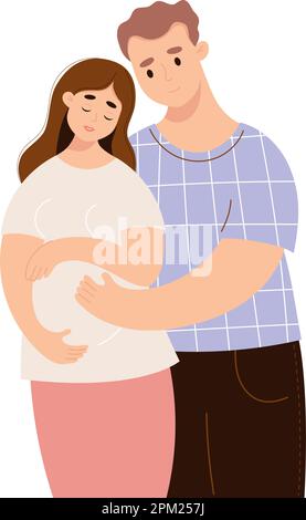 Une famille heureuse attend bébé. Jolie femme enceinte et mari. Illustration vectorielle. Futurs parents, maternité, concept de parentalité. Illustration de Vecteur