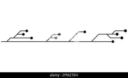 Circuits imprimés isolés sur fond blanc. Clipart technique avec des lignes et des points aux extrémités. Séparateurs pour la conception. Vecteur. Illustration de Vecteur