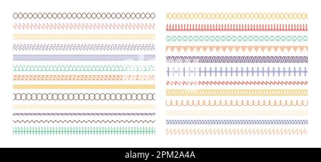 Coutures colorées. Broderie artisanale et techniques de couture pour la conception textile. Vecteur classique et moderne éléments de mode. Ornements traditionnels aux formes géométriques, aux lignes et aux fleurs Illustration de Vecteur