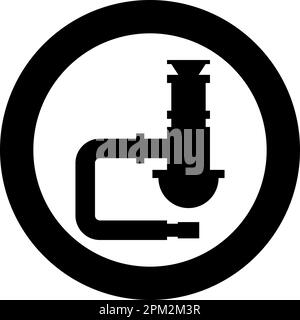Siphon accessoires de plomberie drain de tuyau d'égout sous évier icône de tube d'égout en cercle rond noir couleur vecteur illustration image style de contour solide Illustration de Vecteur