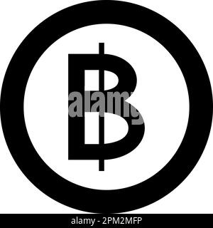 Symbole Baht Thaïlande argent argent argent argent monnaie symbole en cercle rond noir couleur vecteur illustration image Uni contour style simple Illustration de Vecteur