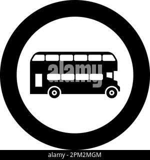 Double-decker London bus City transport double decker touristique icône en cercle rond noir couleur vecteur illustration image style Uni contour Illustration de Vecteur