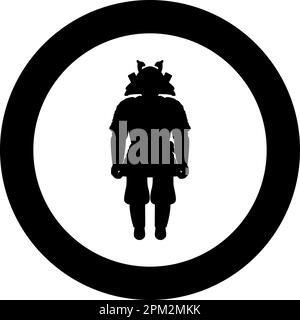 Samouraï japonais de la guerre héros silhouette icône guerrier en cercle rond noir couleur vecteur illustration image solide contour style simple Illustration de Vecteur