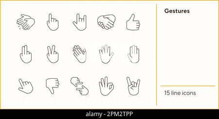 Jeu d'icônes de ligne de gestes Illustration de Vecteur