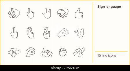 Ensemble d'icônes de la ligne de langue des signes Illustration de Vecteur