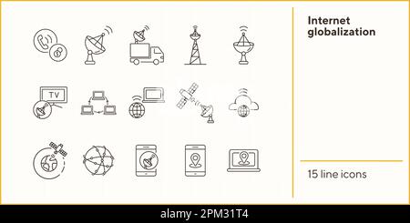 Jeu d'icônes de globalisation Internet Illustration de Vecteur