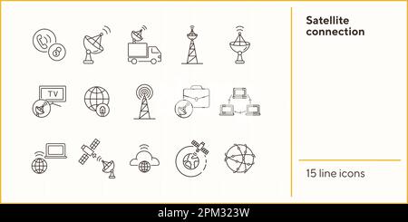Icône de ligne mince de connexion satellite définie Illustration de Vecteur