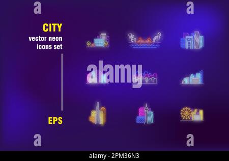 Ensemble de panneaux au néon pour la ville Illustration de Vecteur