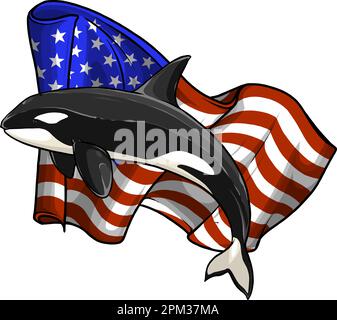 Illustration de l'Orca Jumping Vector de l'esprit de l'épaulard avec drapeau américain Illustration de Vecteur